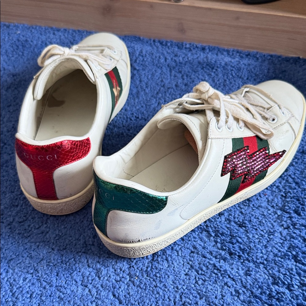 Gucci White Sneakers with Red and Green Accents